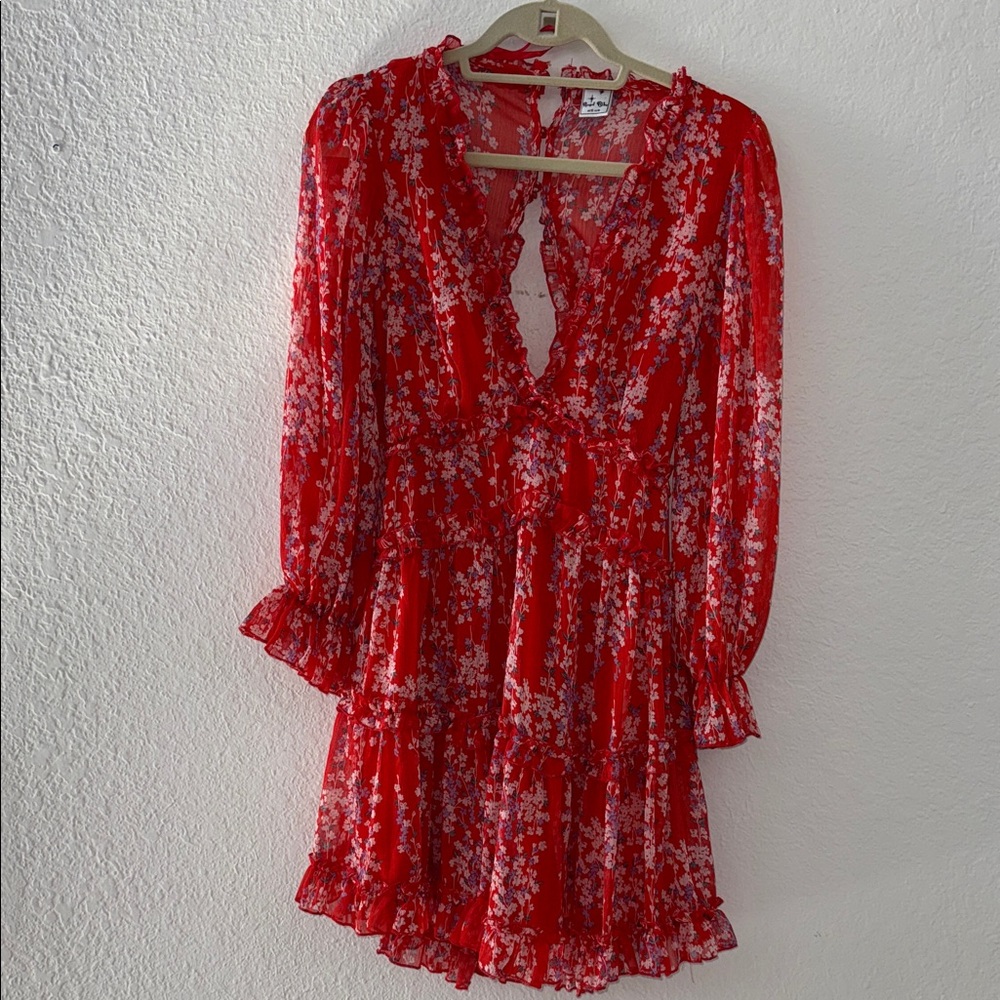 Angel Biba Red Floral Long Sleeve Dress